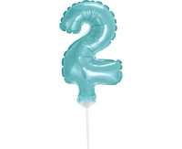 Foil balloon with stick 5" DIGIT 2, light blue EOL