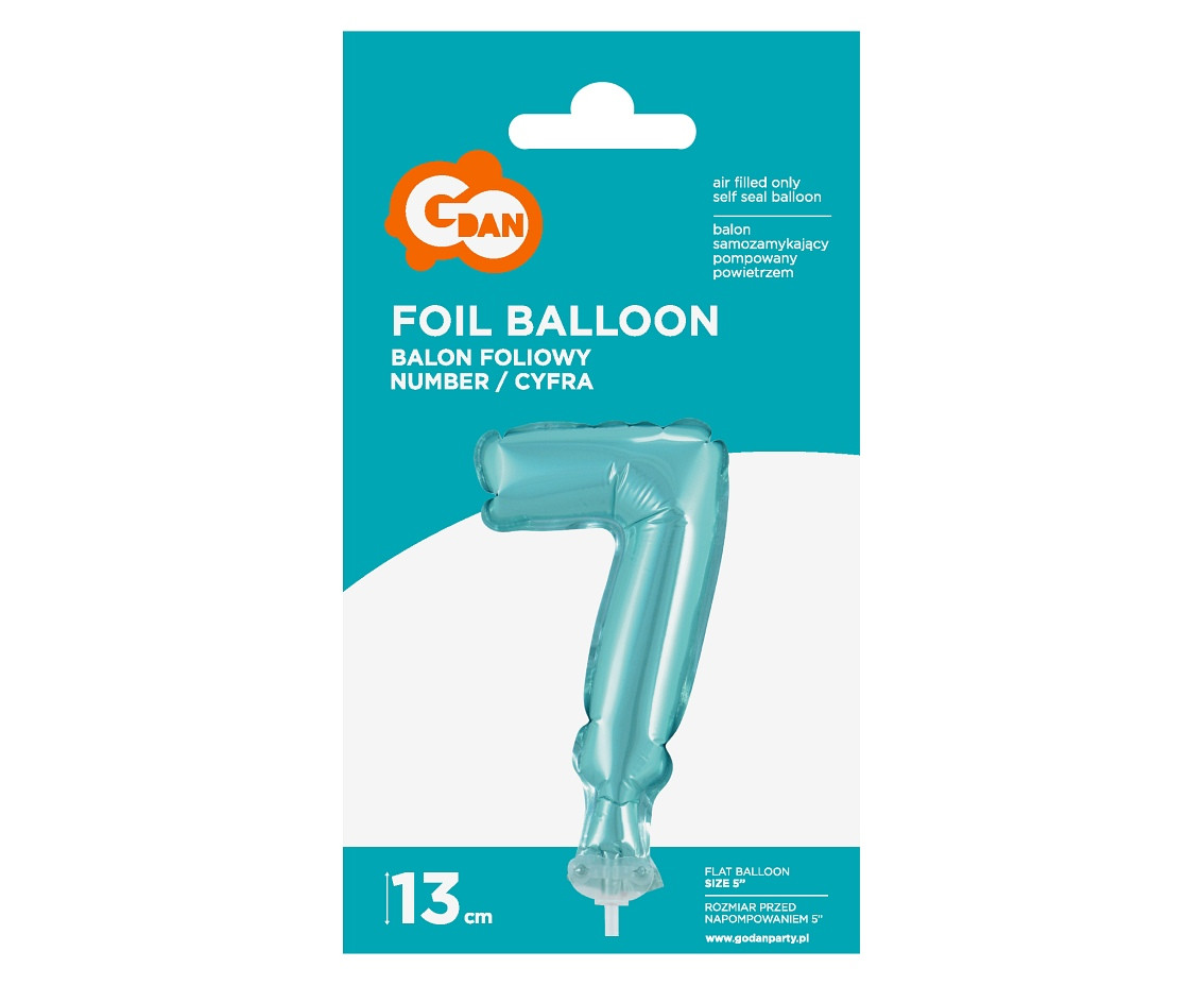 Foil balloon with stick 5" DIGIT 7, light blue EOL