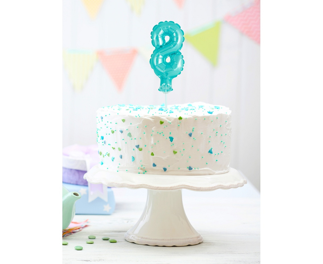 Foil balloon with stick 5" DIGIT 8, light blue EOL
