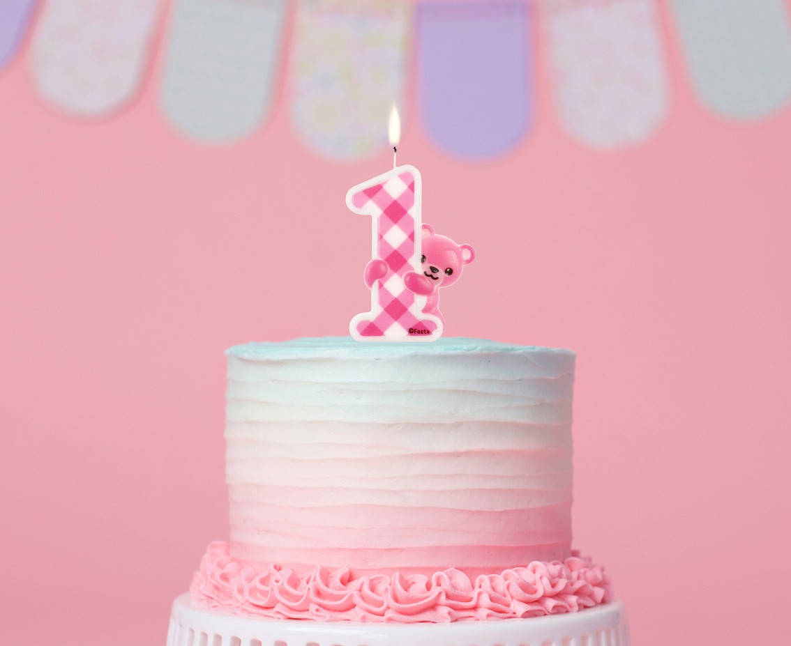 Jumbo candle "Pink Teddy", digit 1