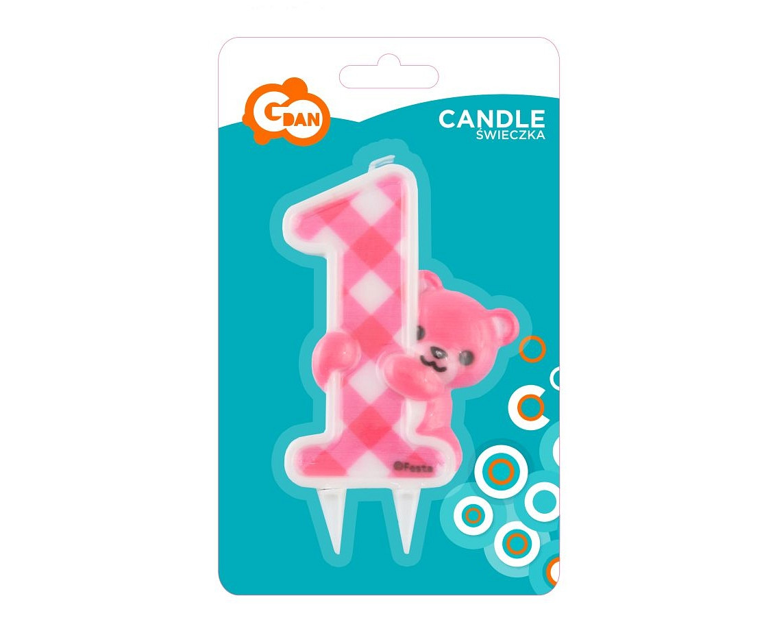 Jumbo candle "Pink Teddy", digit 1