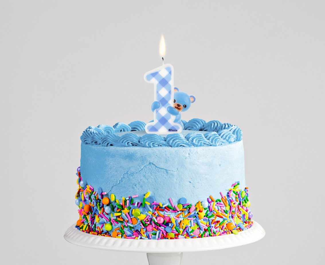 Jumbo candle "Blue Teddy", digit 1