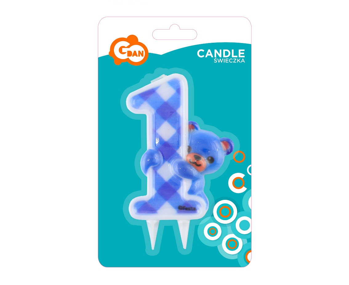 Jumbo candle "Blue Teddy", digit 1