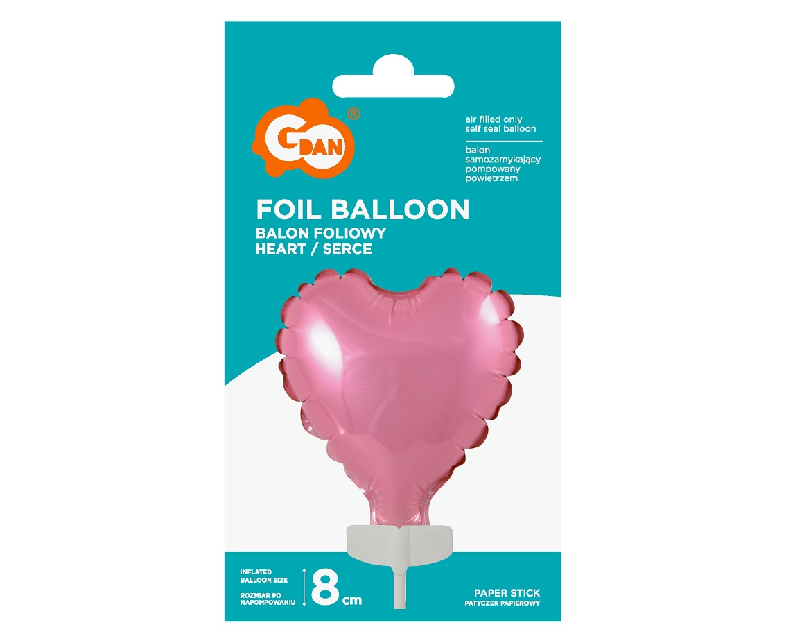 Foil balloon with stick 4", heart shape, pink EOL