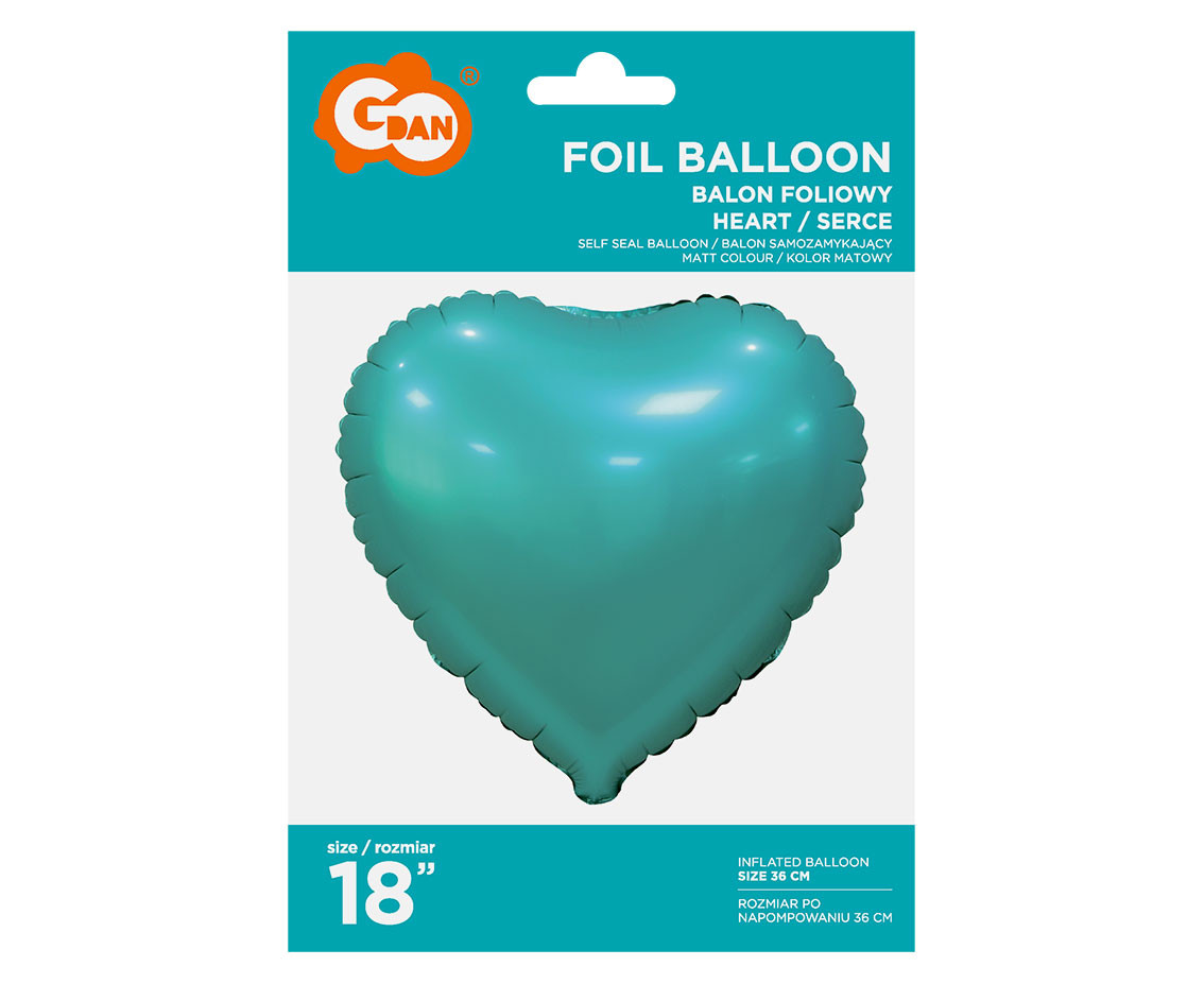 Foil balloon "Heart", matt, turquoise, 18 inches EOL
