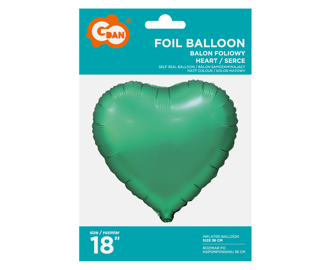 Foil balloon (heart), matt, green, 18 inches EOL