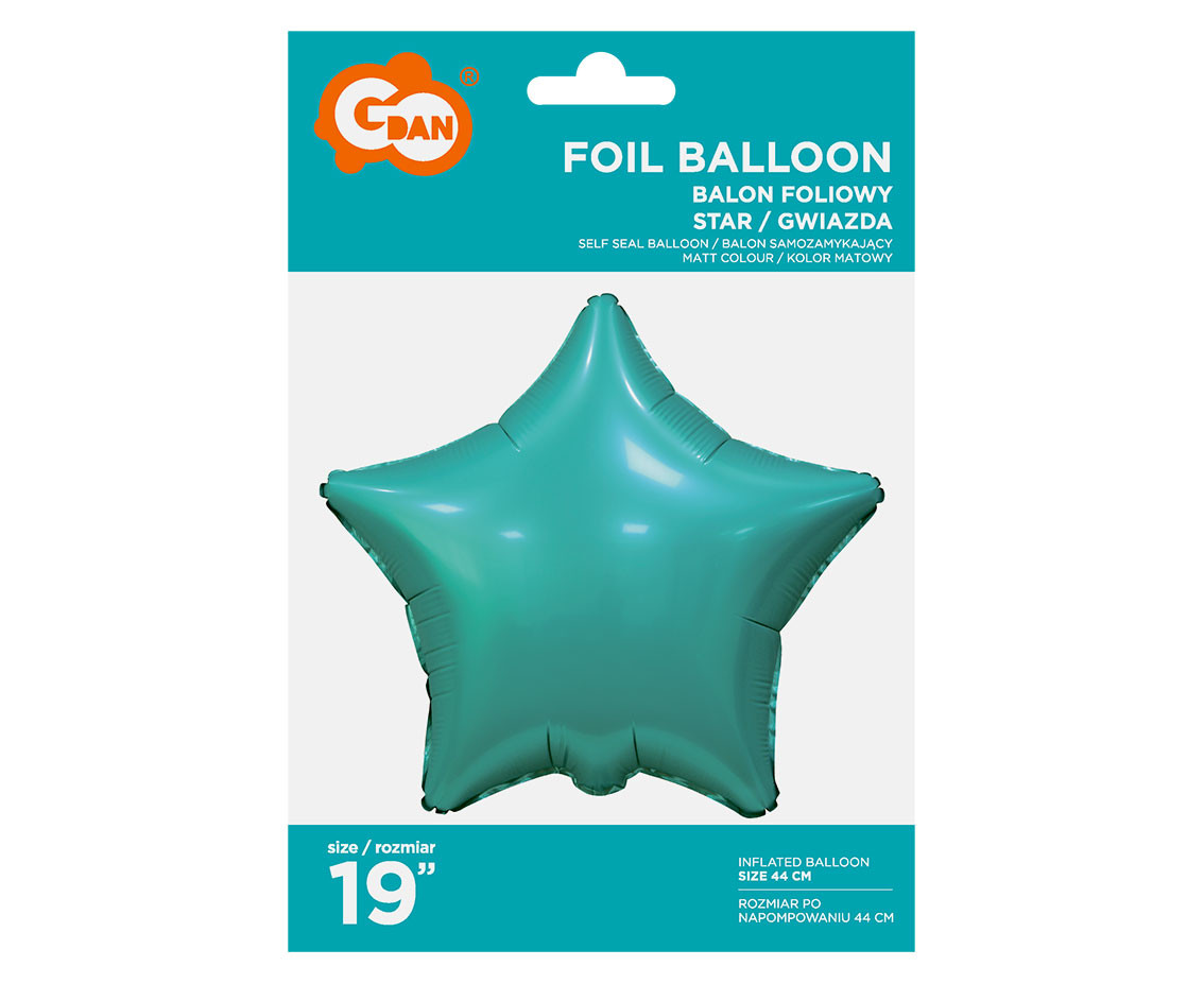 Foil balloon "Star", matt, turquoise, 19 inches EOL