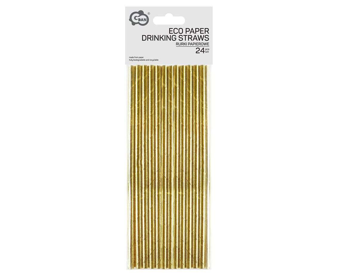 Paper drinking straws, plain gold, 6x197mm / 24 pcs EOL
