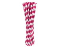 Paper drinking straws, magenta stripes, 6x197mm / 24 pcs