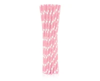 Paper drinking straws, light pink, polka dots, 6x197mm / 24 pcs