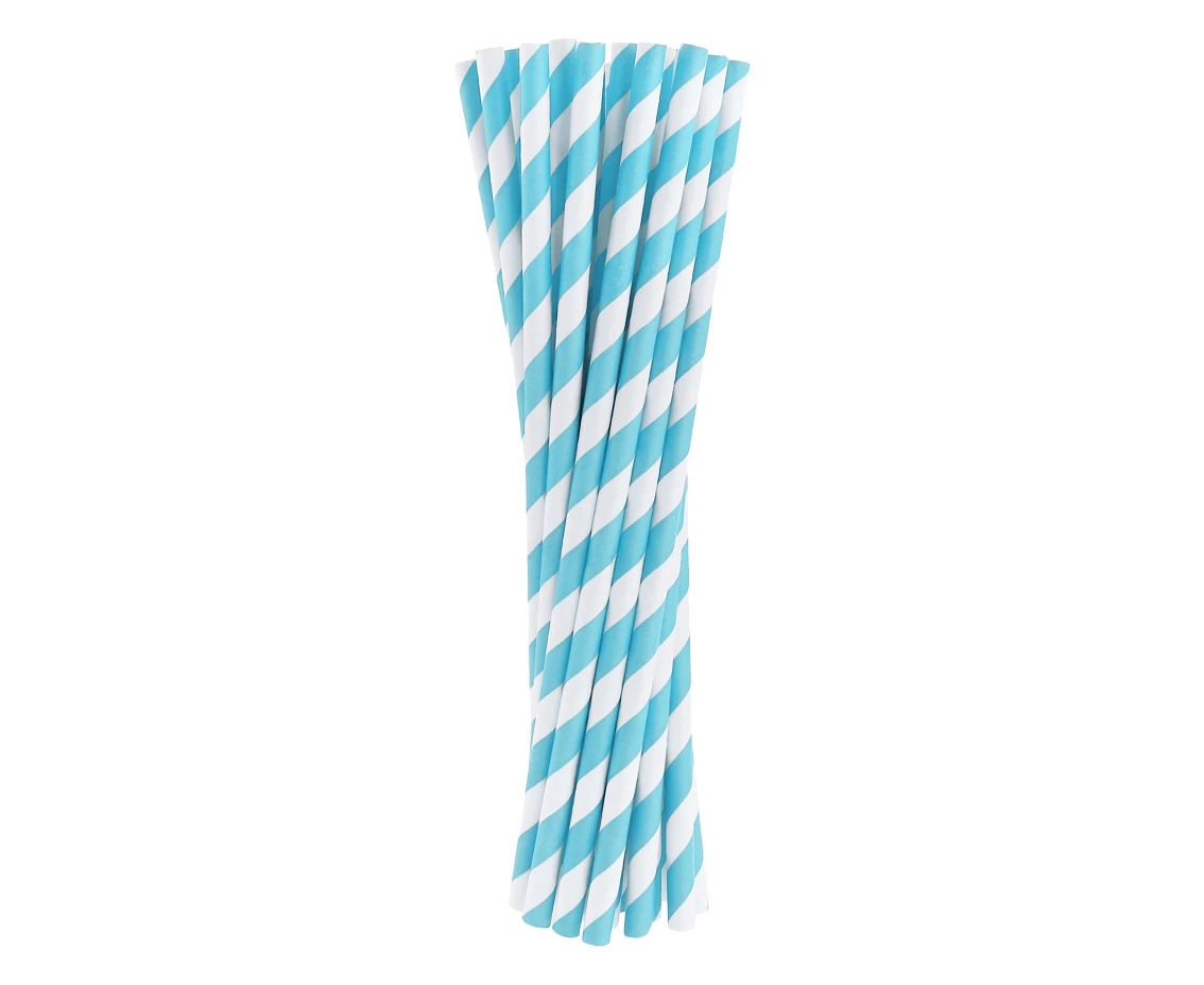 Paper drinking straws, light blue stripes, 6x197mm / 24 pcs EOL