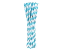 Paper drinking straws, light blue stripes, 6x197mm / 24 pcs EOL