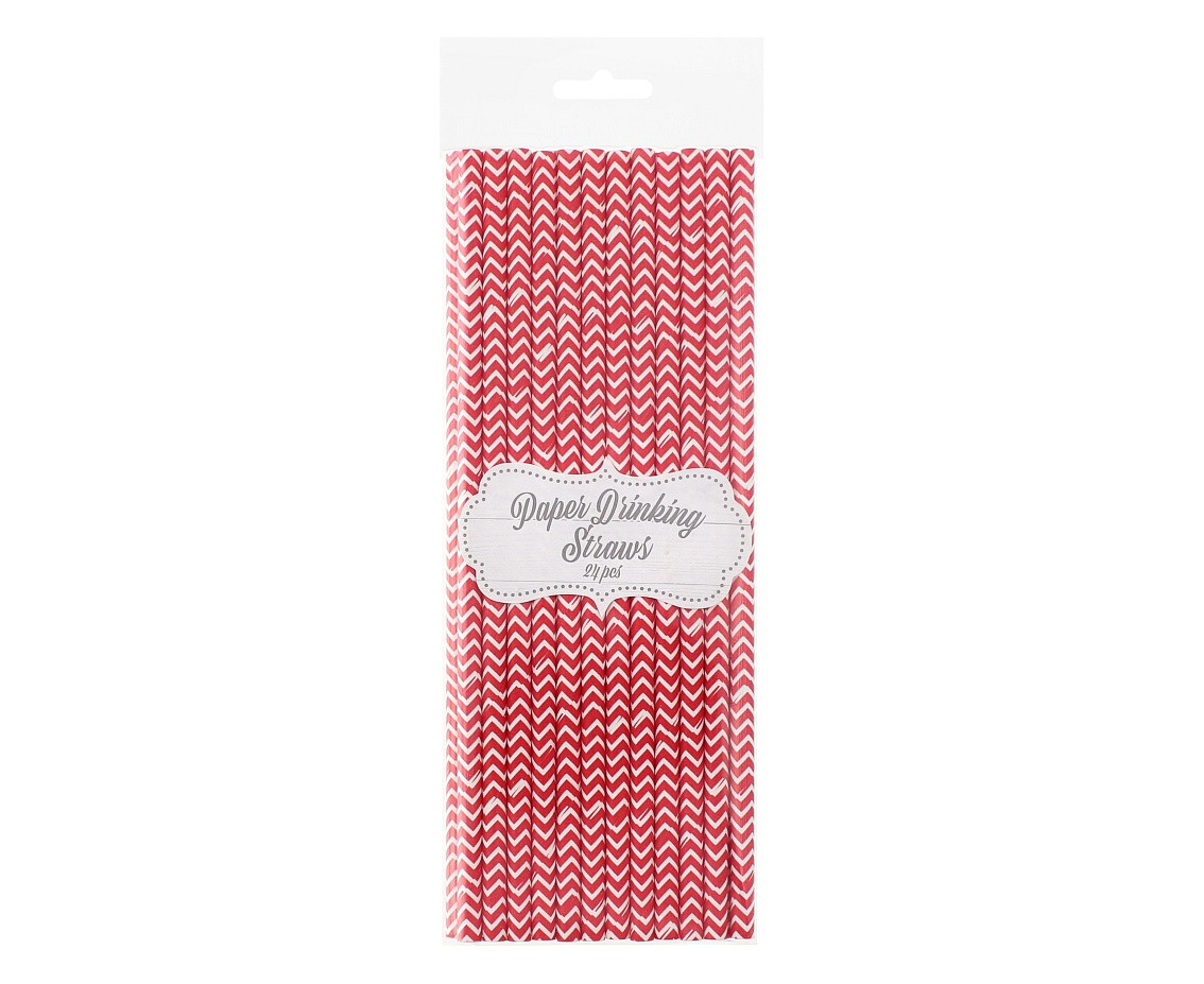 Paper drinking straws, red chevron, 6x197mm / 24 pcs EOL