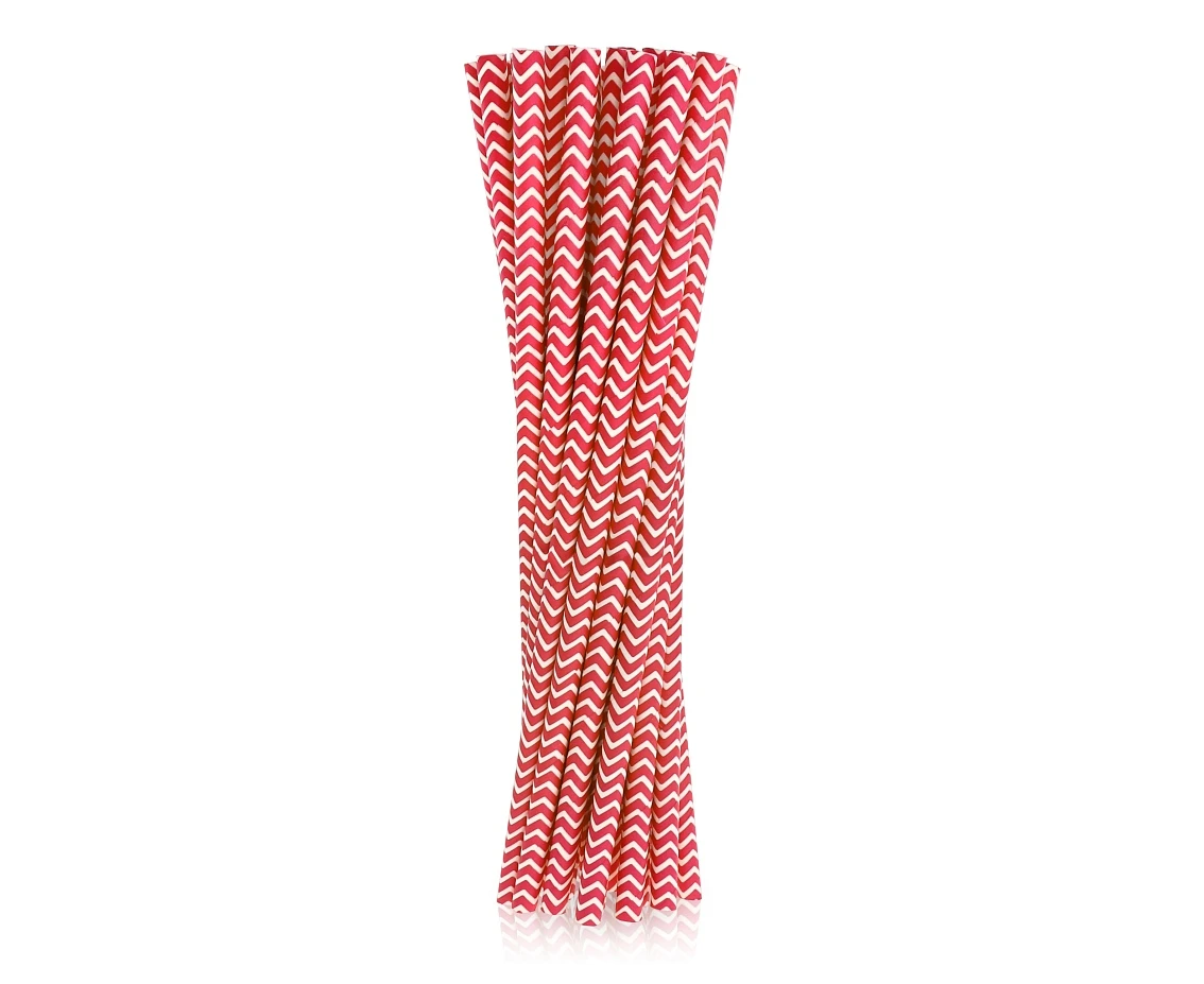 Paper drinking straws, red chevron, 6x197mm / 24 pcs EOL