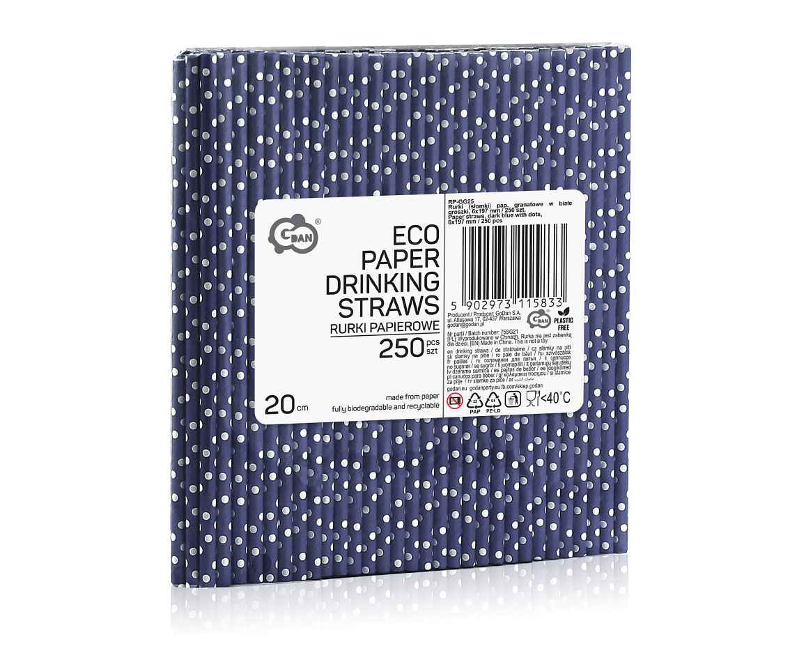 Paper straws, lawender with dots, 6x197 mm / 250 pcs