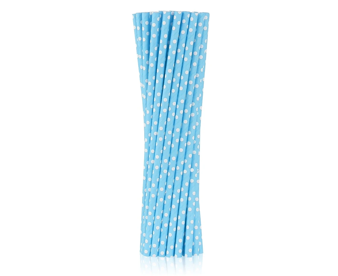 Paper straws, light blue with dots, 6x197 mm / 250 pcs. EOL