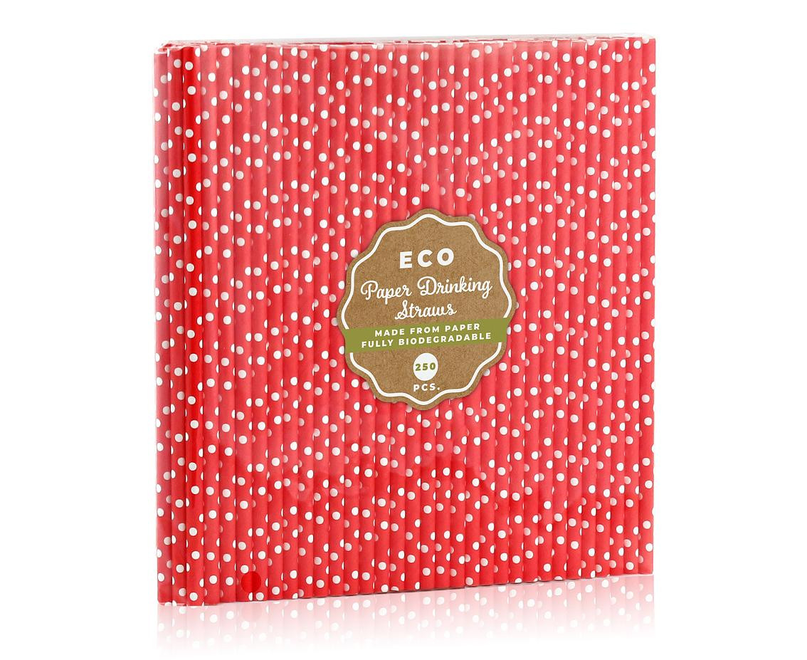 Paper straws red with dots, 6x197 mm / 250 pcs