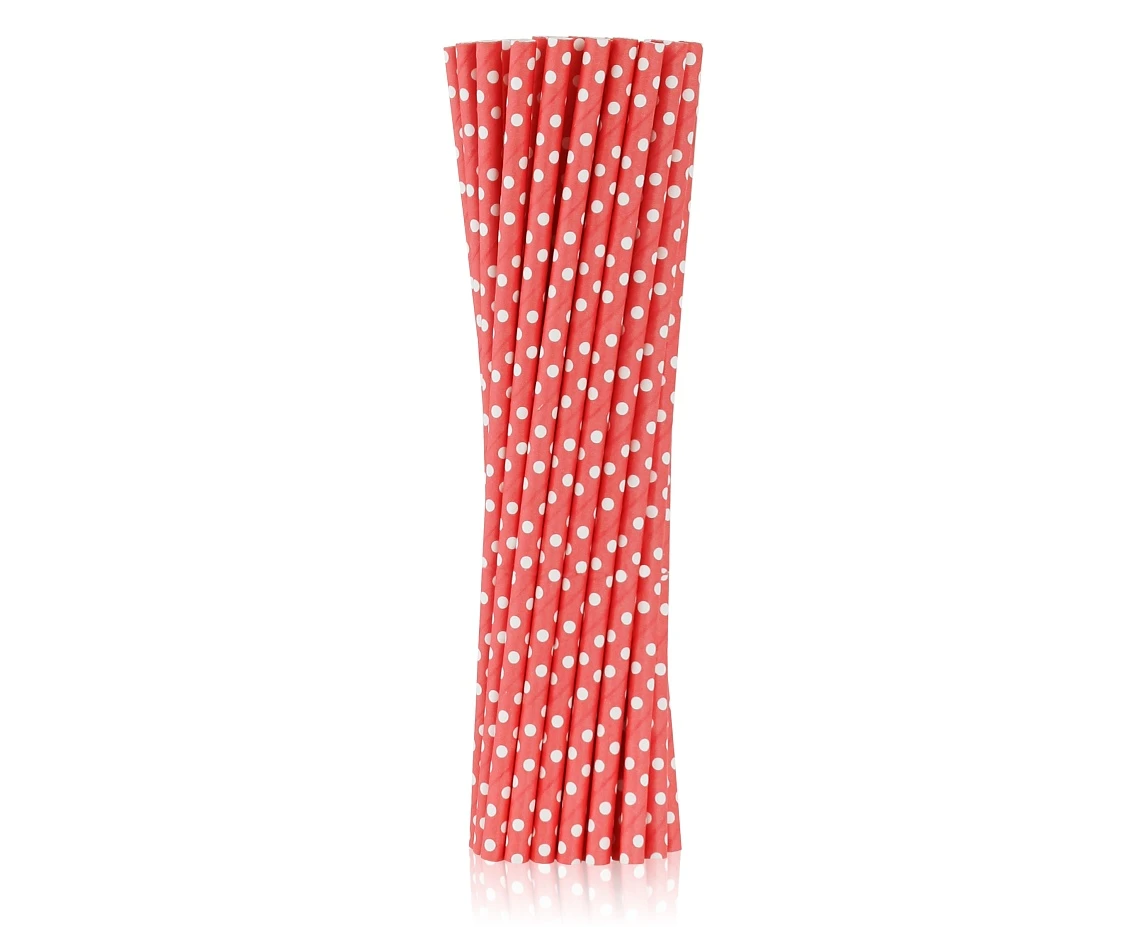 Paper straws red with dots, 6x197 mm / 250 pcs