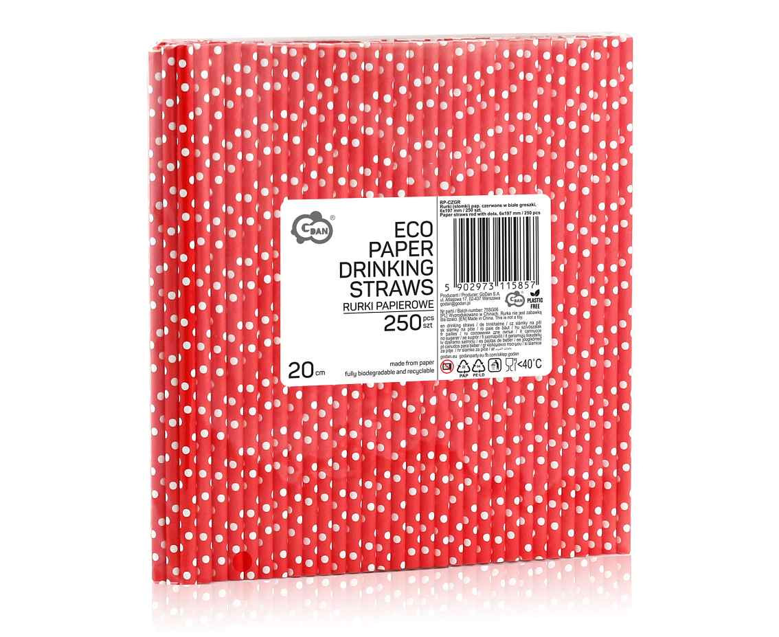 Paper straws red with dots, 6x197 mm / 250 pcs