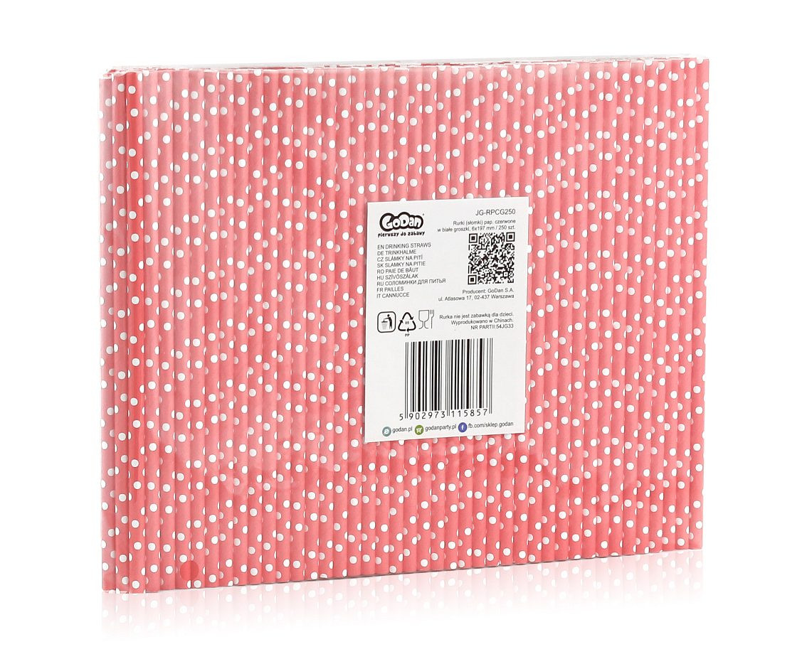 Paper straws magenta with dots, 6x197 mm / 250 pcs EOL