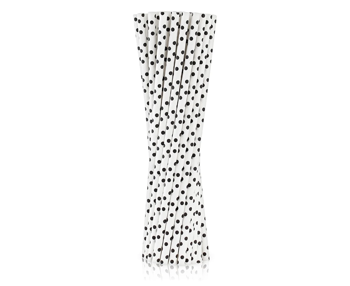 Paper straws black dots, 6x197 mm / 250 pcs