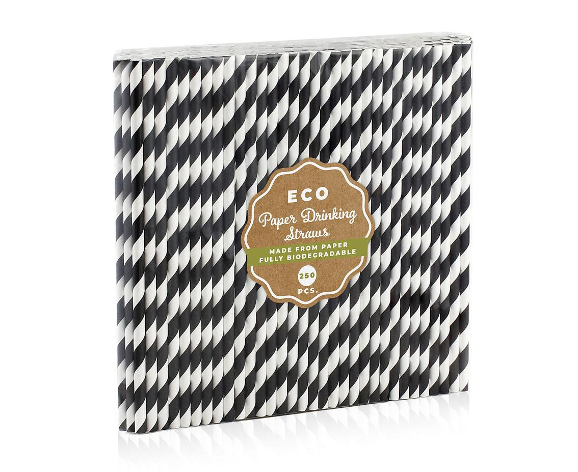 Paper straws black stripes, 6x197 mm / 250 pcs