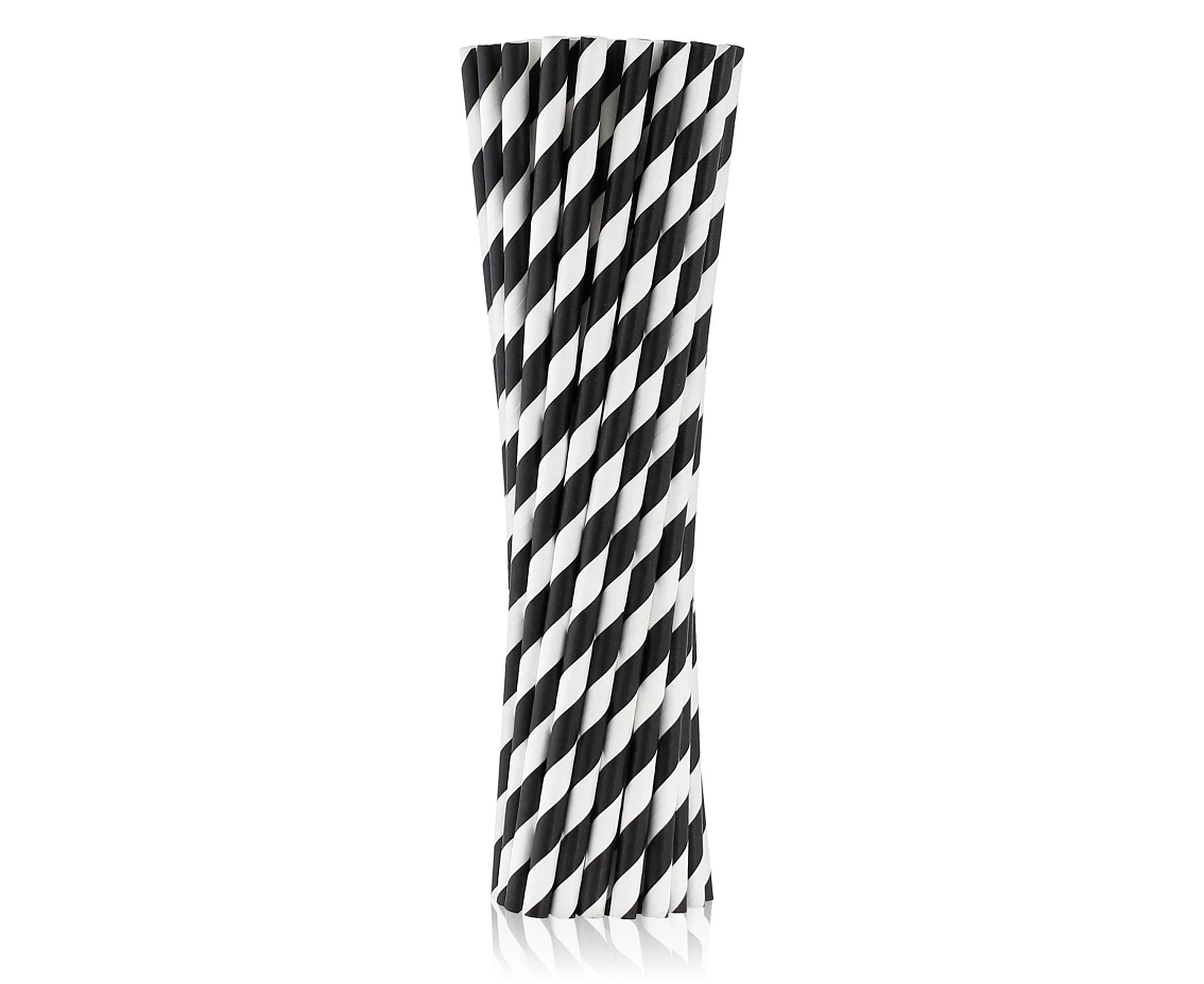 Paper straws black stripes, 6x197 mm / 250 pcs