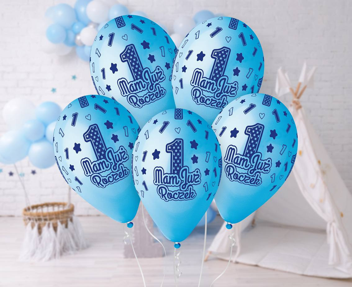 Balloons Gemar 13", premium helium "mam już roczek", blue, 5pcs EOL