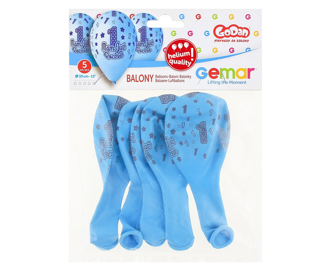 Balloons Gemar 13", premium helium "mam już roczek", blue, 5pcs EOL