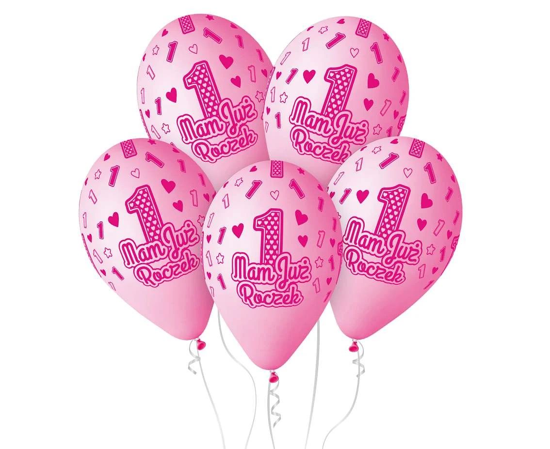 Balloons Gemar 13", premium helium "mam już roczek", pink, 5pcs EOL