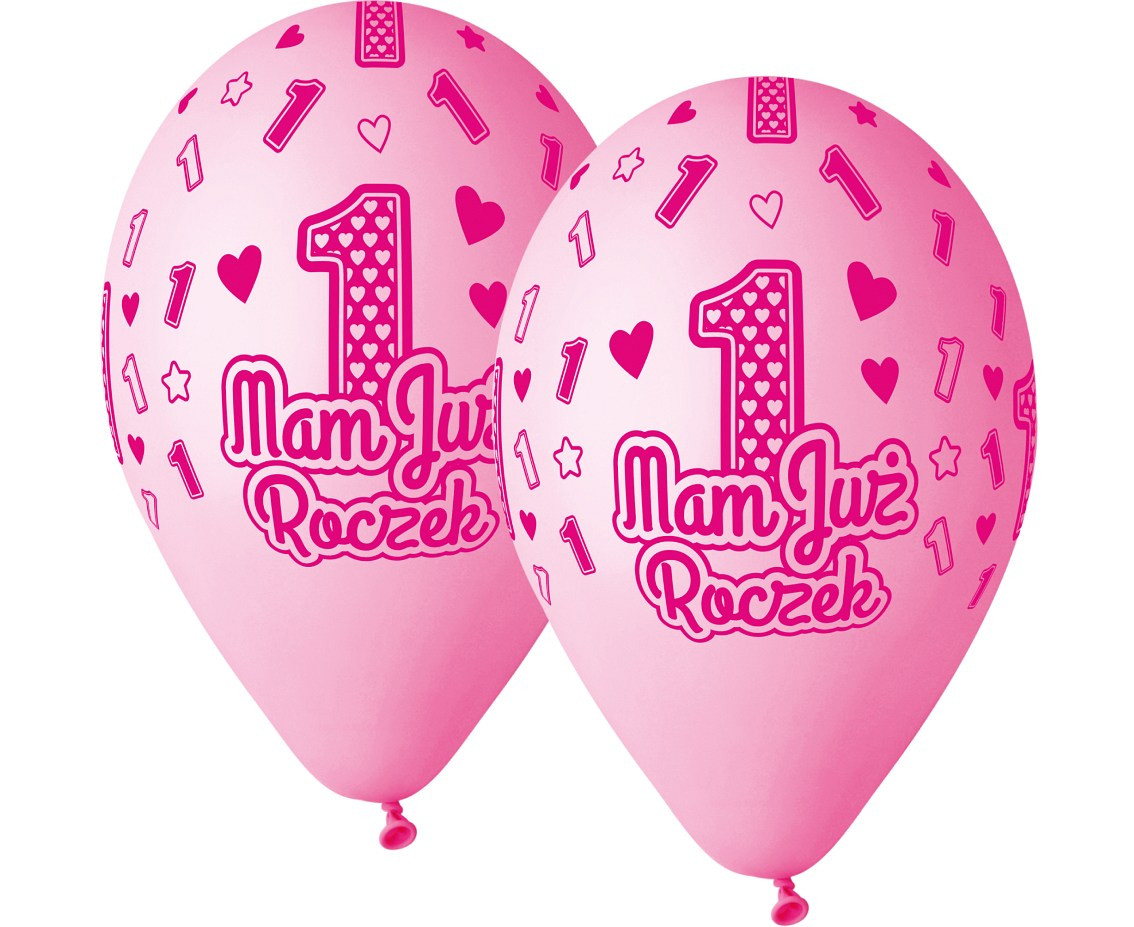 Balloons Gemar 13", premium helium "mam już roczek", pink, 5pcs EOL