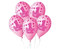 Balloons Gemar 13", premium helium "mam już roczek", pink, 5pcs EOL
