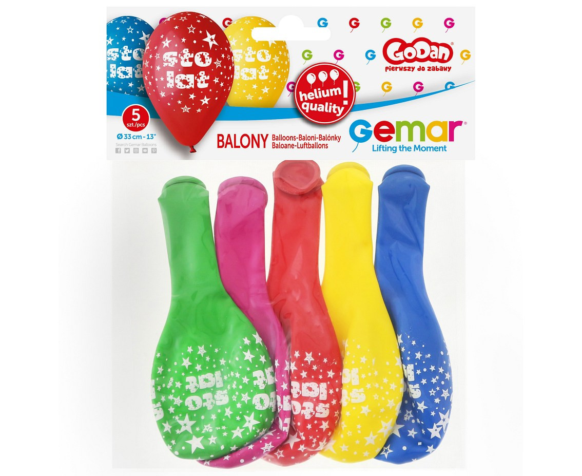 Balloons Gemar 13", pastel premium helium sto lat, 5pcs
