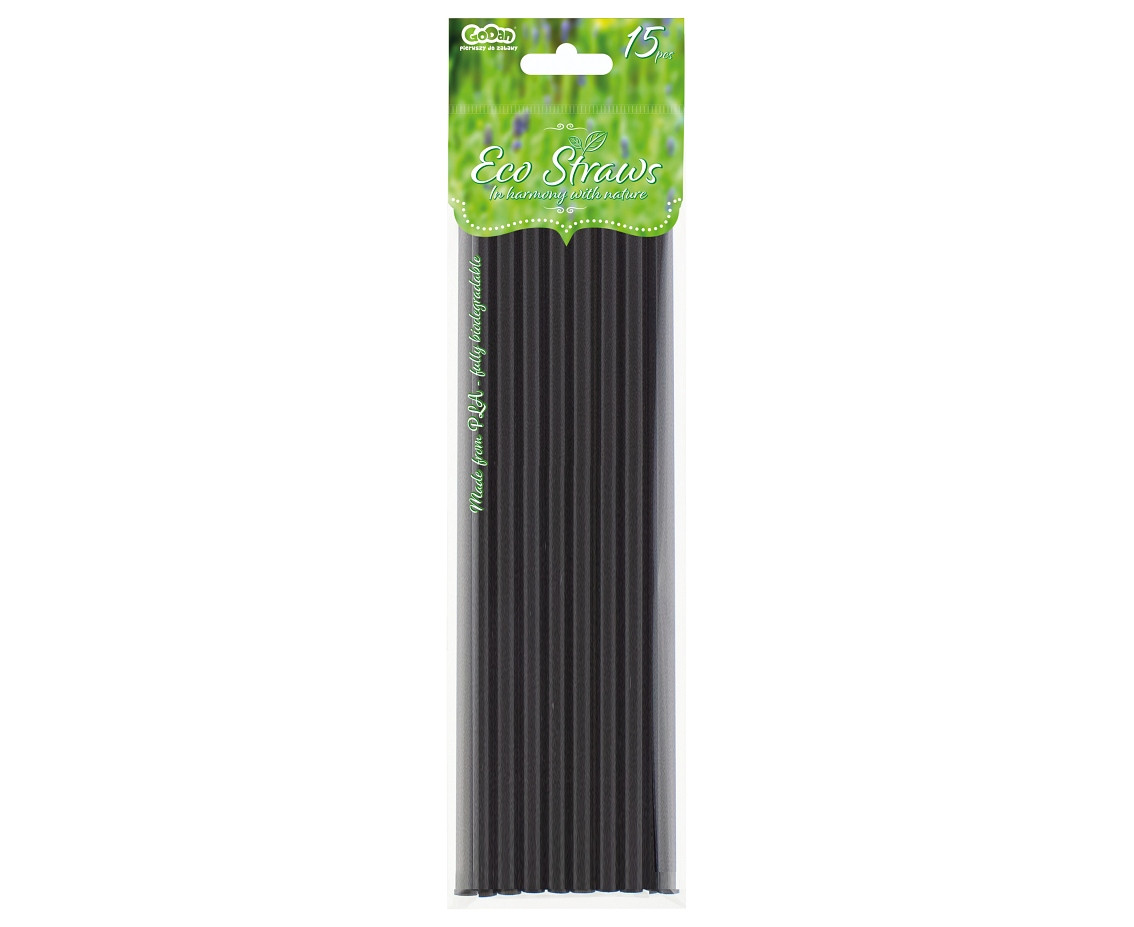 ECO Drinking Straws, black, 8x240mm / 15 pcs
