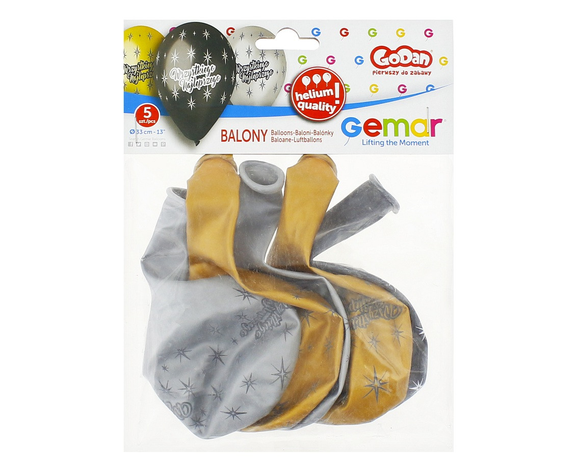 Balloons Gemar 13", pastel premium helium wszystkiego najlepszego, 5pcs