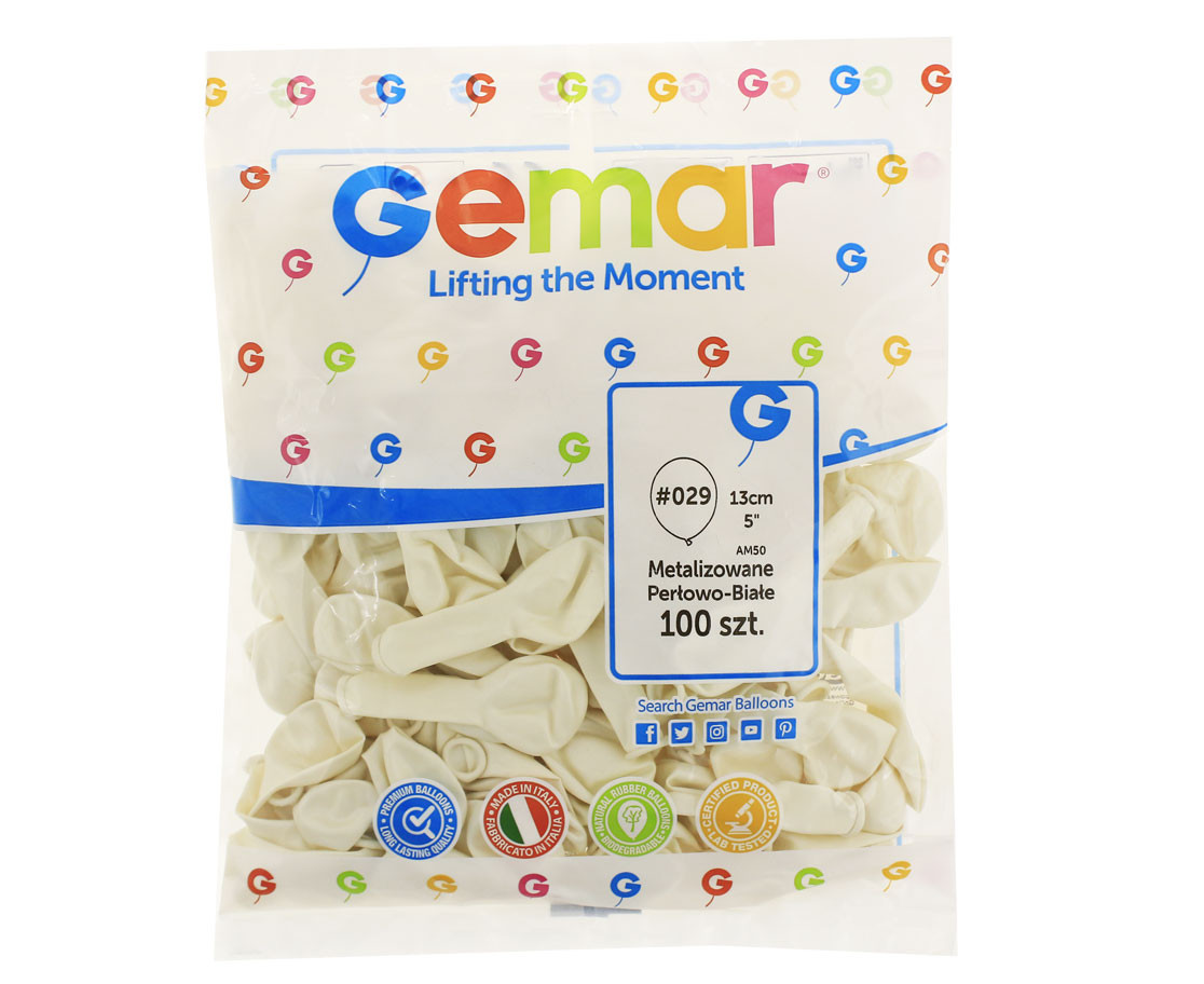 Balloons Gemar 5", metallic pearl-white, 100pcs