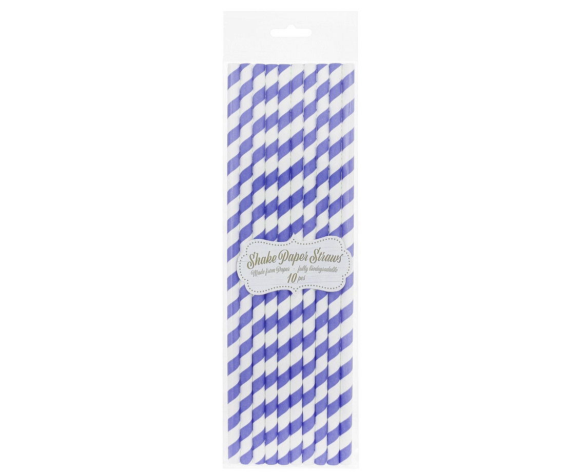Paper drinking straws SHAKE, purple stripes, 8x252mm / 10 pcs