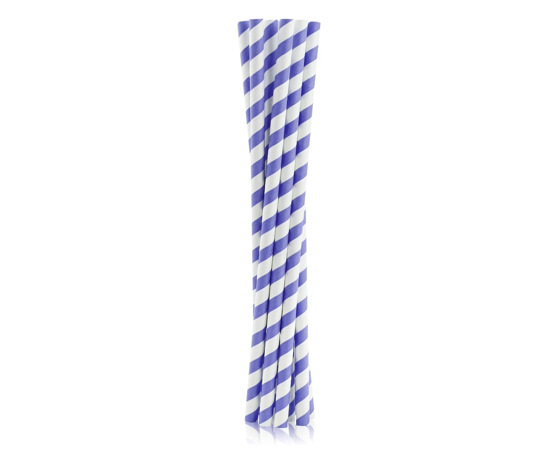 Paper drinking straws SHAKE, purple stripes, 8x252mm / 10 pcs