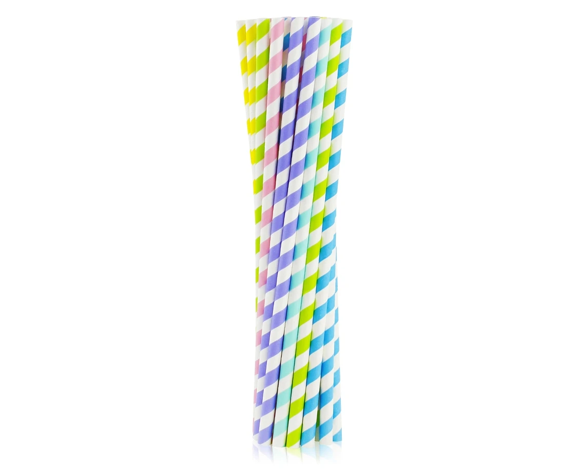Paper drinking straws SHAKE, assorted stripes, 8x252mm / 200 pcs
