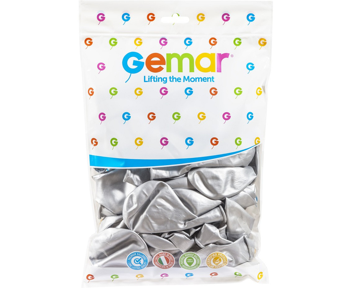 Balloons Gemar 13", shiny silver, 50pcs
