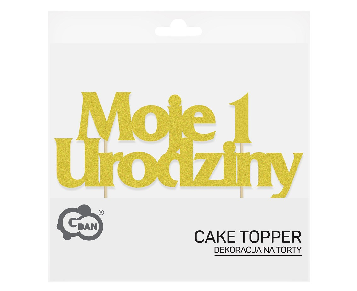 Cake topper MOJE 1 URODZINY, wooden sticks, size 20x10 cm