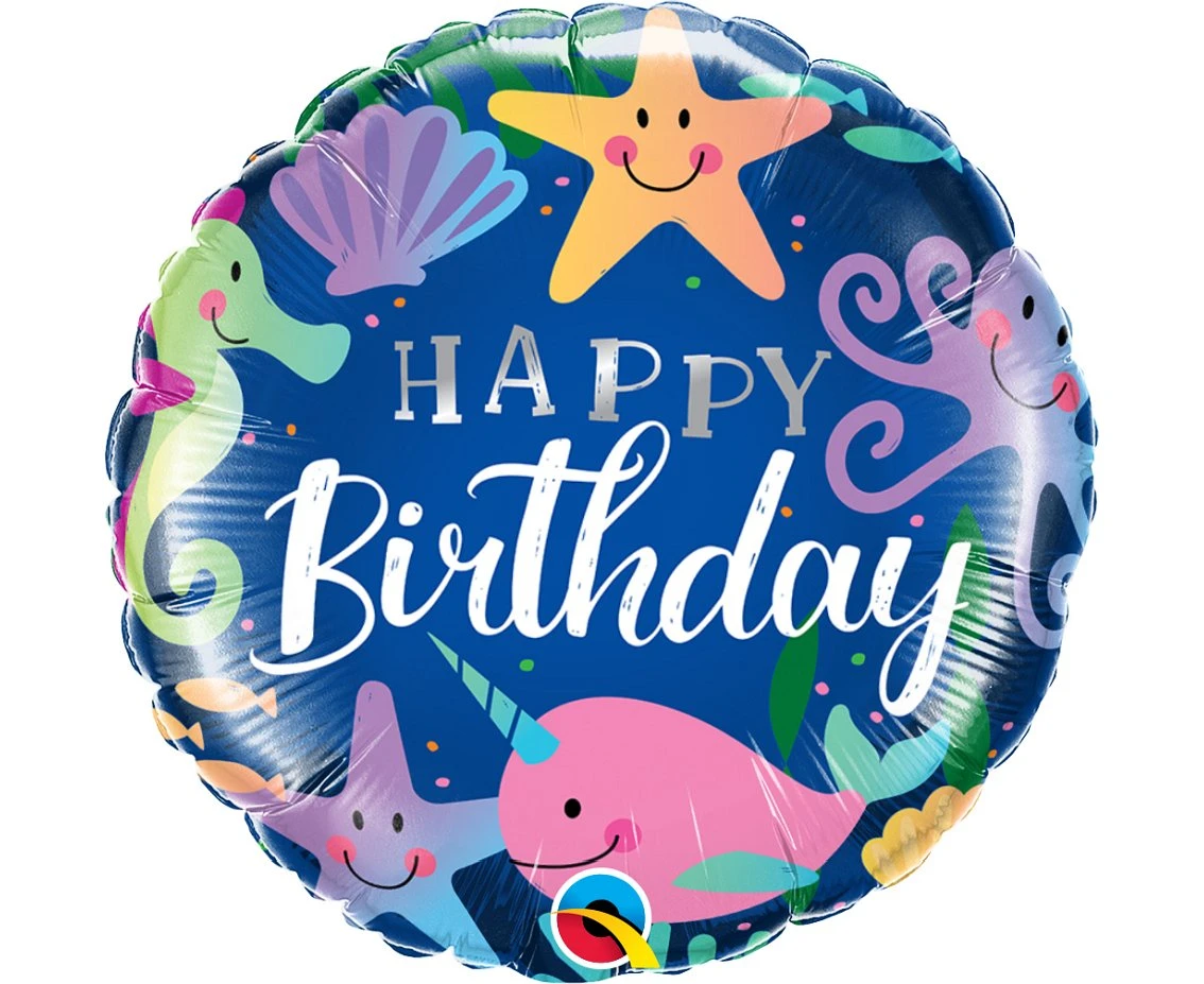 Foil balloon 18" QL RND, Happy Birthday (Under the sea) EOL