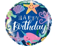 Foil balloon 18" QL RND, Happy Birthday (Under the sea) EOL