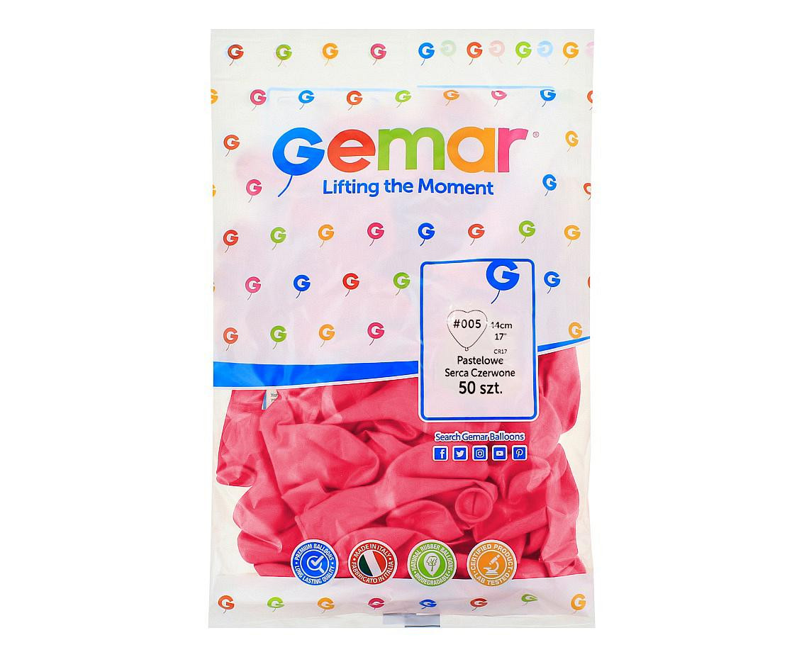 Balloons Gemar 17", CR pastel big heart raspberry red, 50pcs