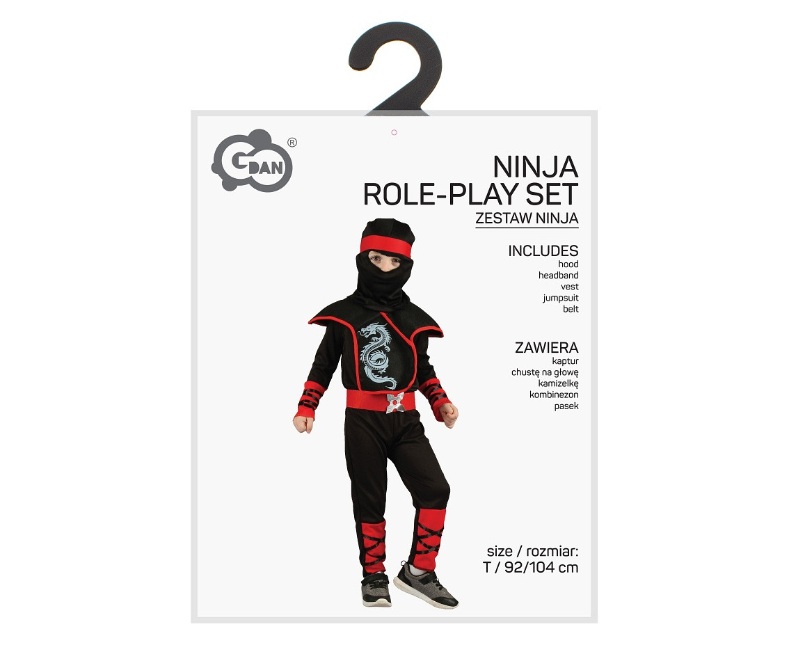 Ninja role-play set for kids (hood, headband, vest, jumpsuit, belt), size 92/104 cm