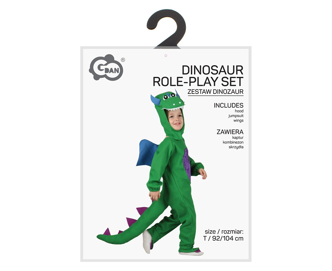 Dinosaur role-play set for kids (hood, jumpsuit, wings), size 92/104 cm