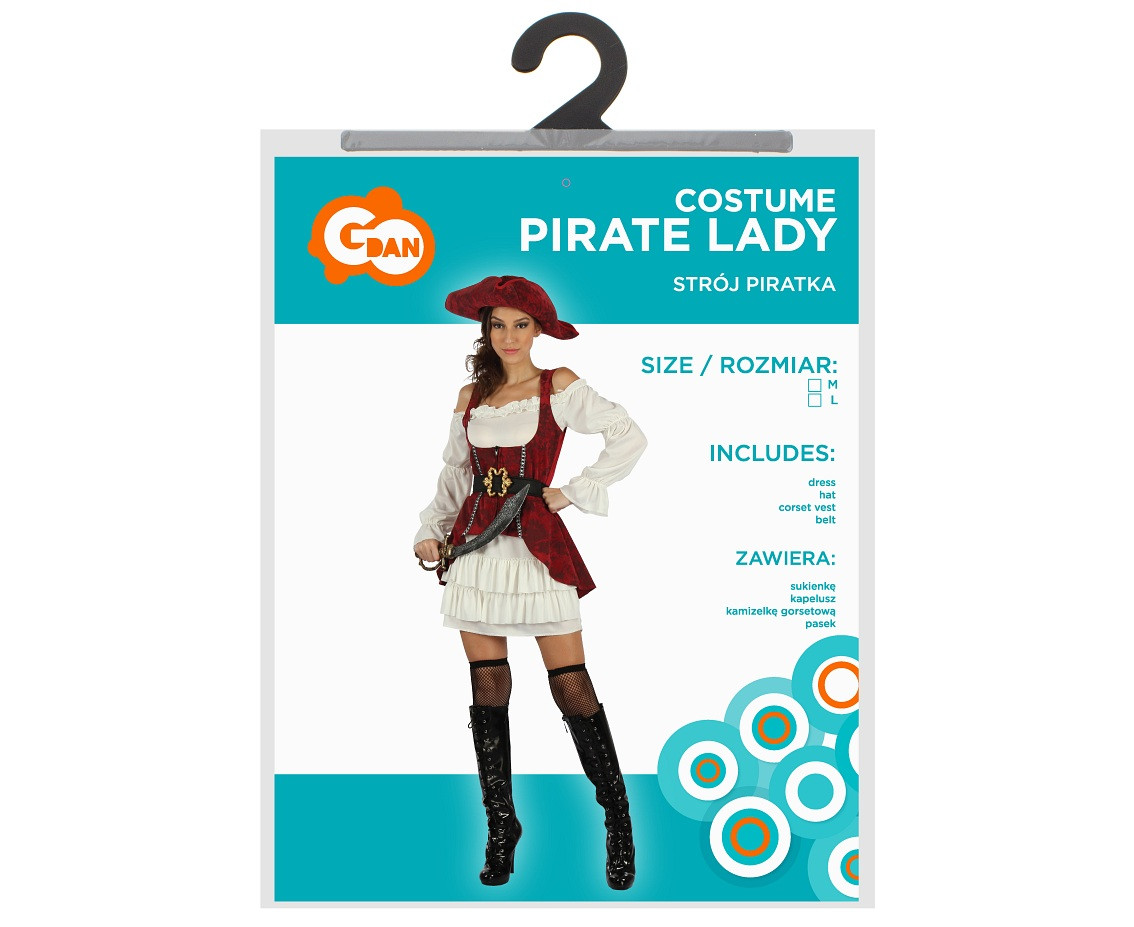 Pirate role-play set for adult  (dress, hat, corset vest, belt), size M