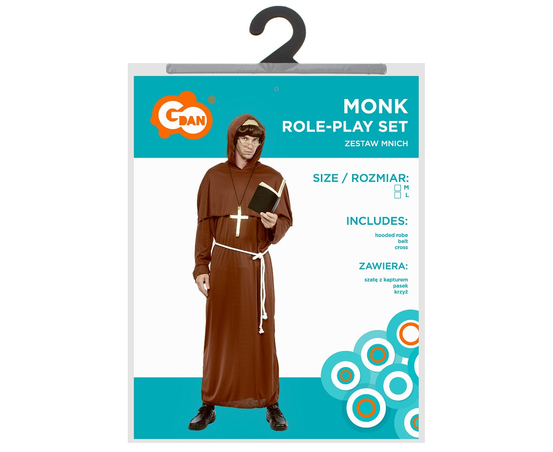 Role-play set for adult Monk (hooded robe, belt, cross), size L