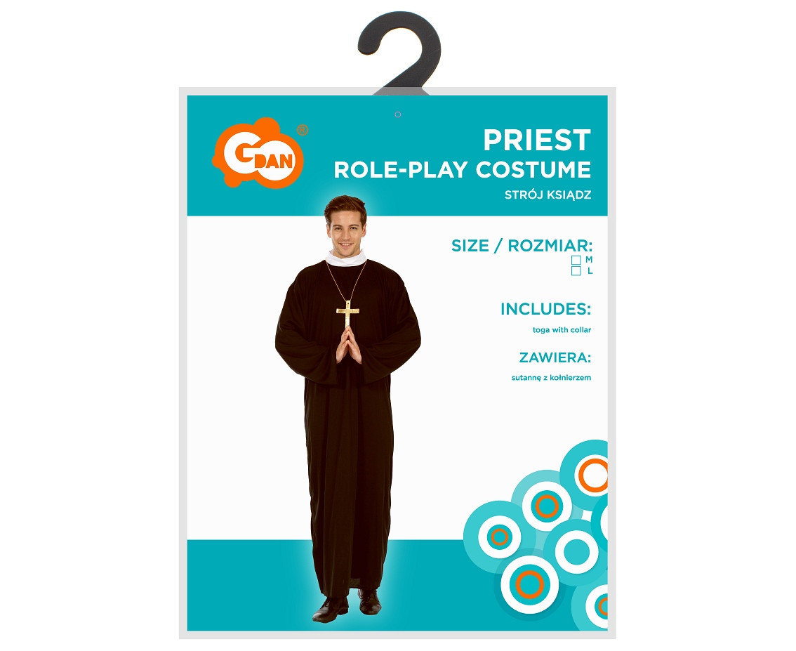 Priest role-play set for adult (toga with collar), size L