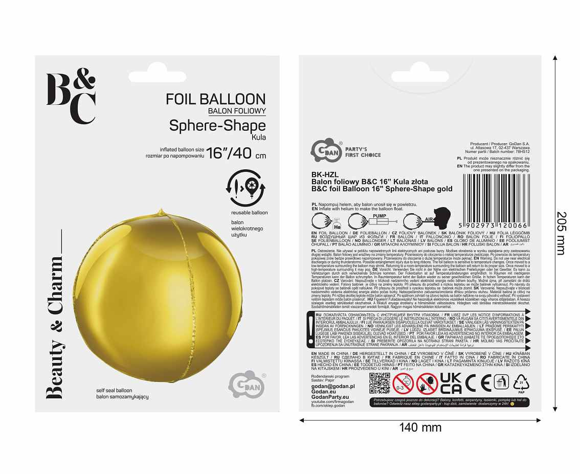 Foil Balloon 16" Sphere-Shape Gold